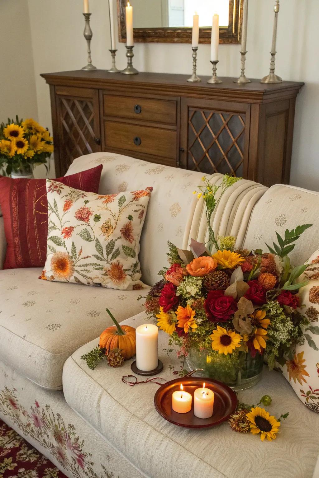 Periodical embellishments on a sideboard sustain a dynamic ambiance.
