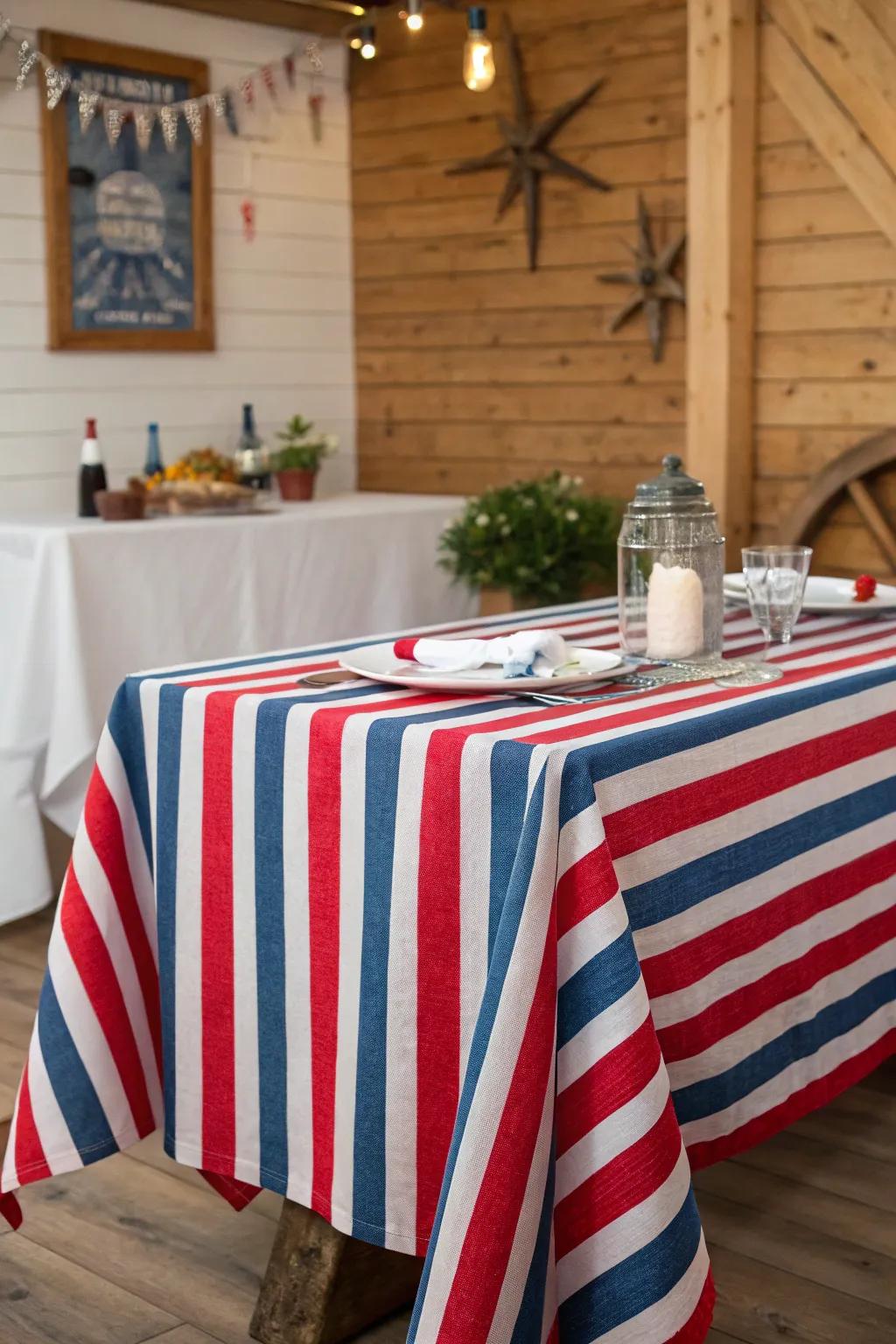 Crimson and azure linear patterns highlight the nautical theme.