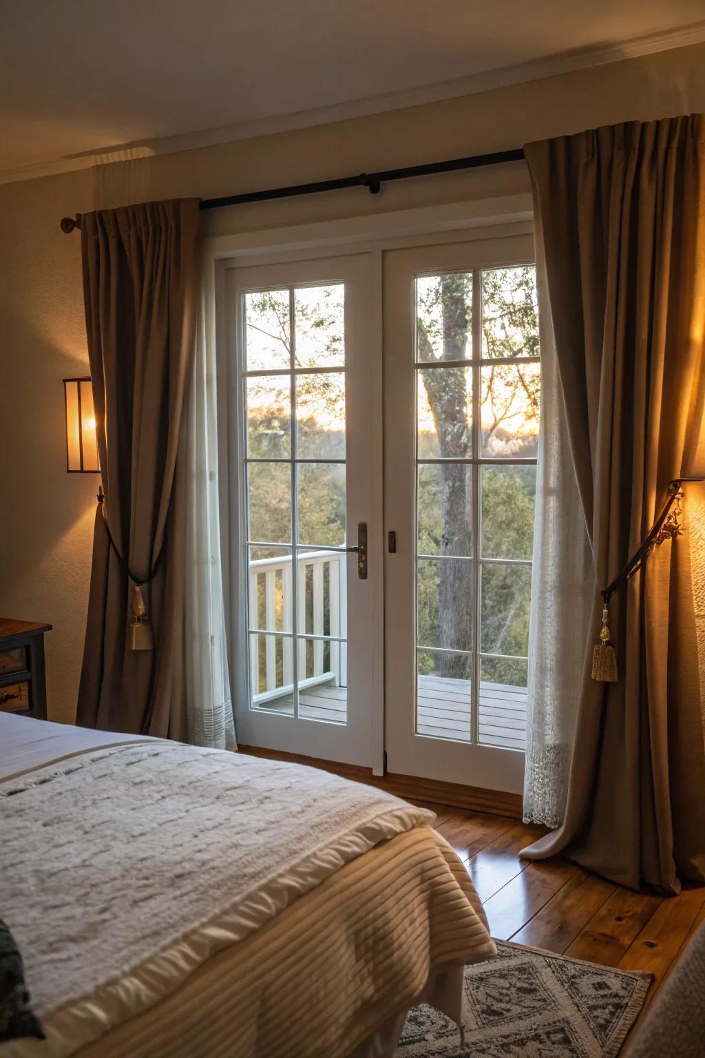 Blackout curtains ensure privacy and restful sleep.