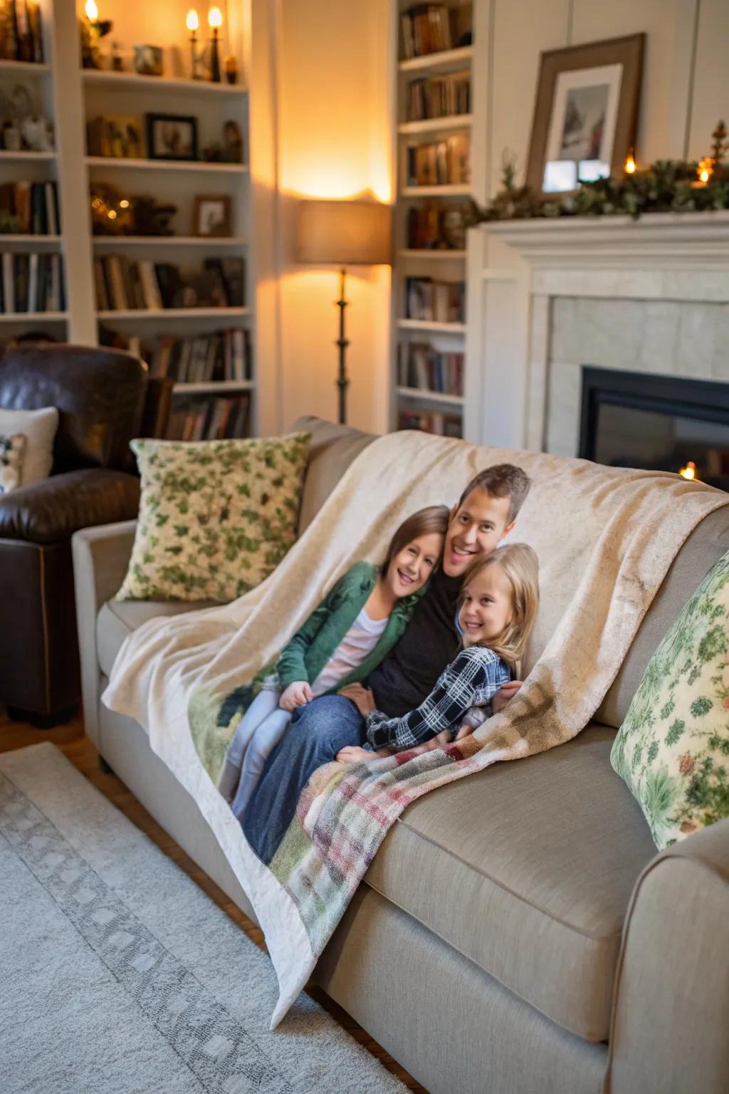 An individualized throw coverlet imparts warmth and sentiment.