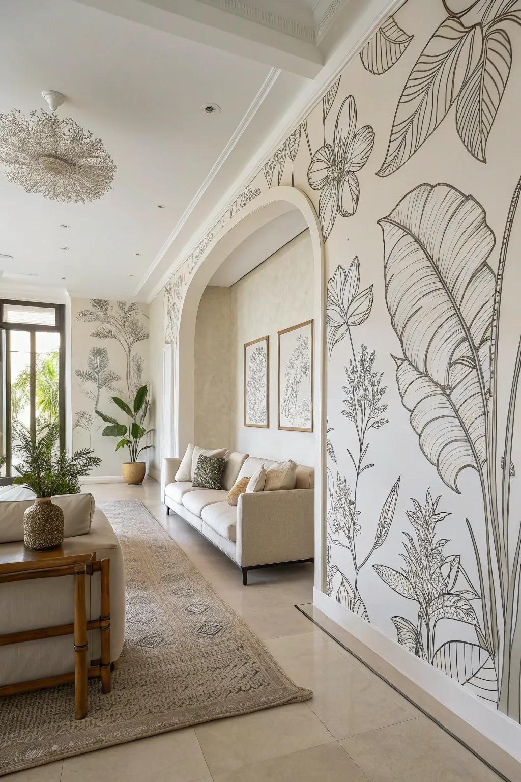 Botanic line drawings enhance sophistication and timelessness.