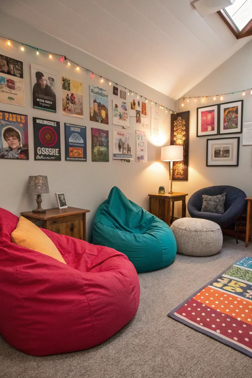 A cozy lounge spot in a teen room for relaxation.
