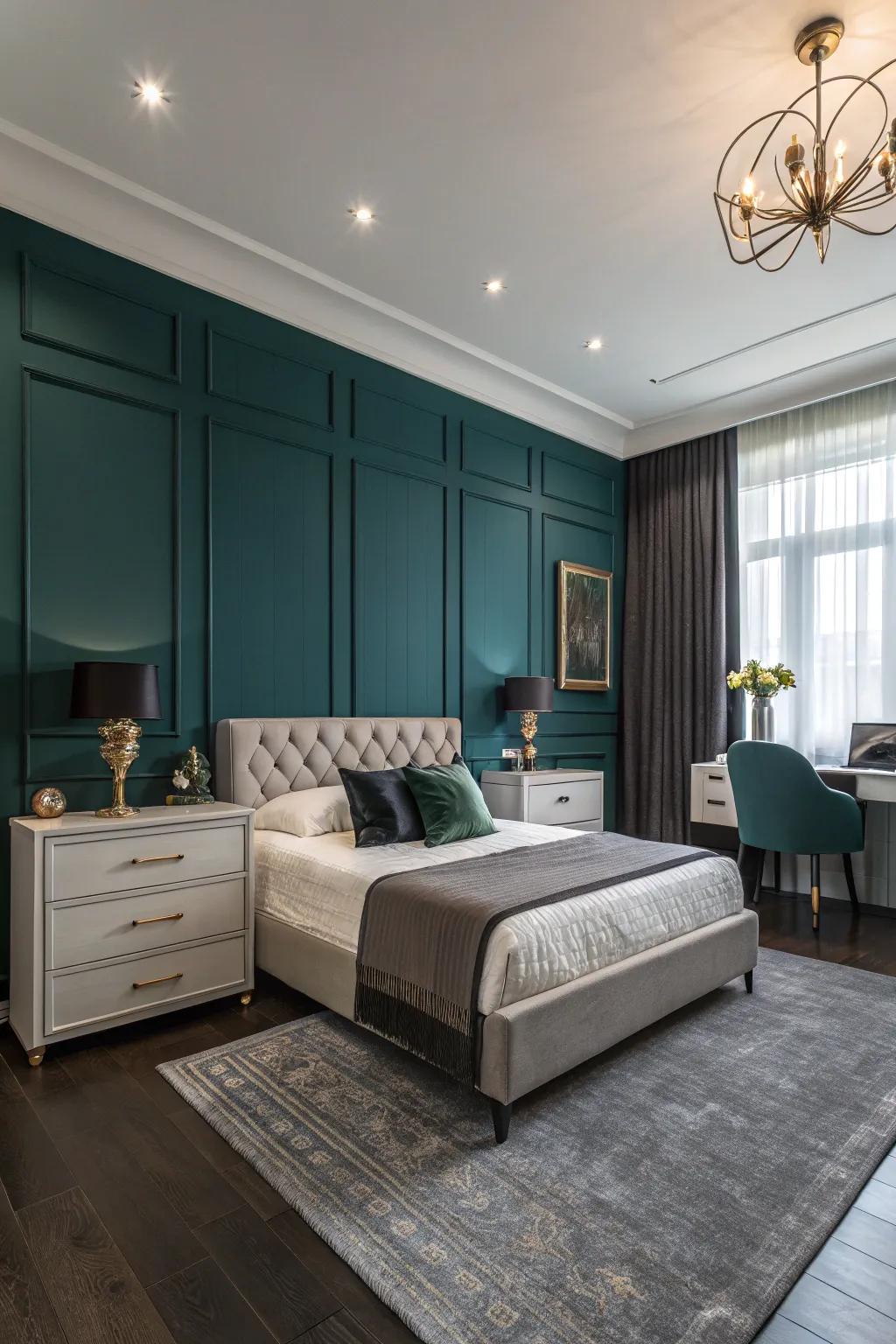 Modern furnishings harmonize with the boldness of teal.