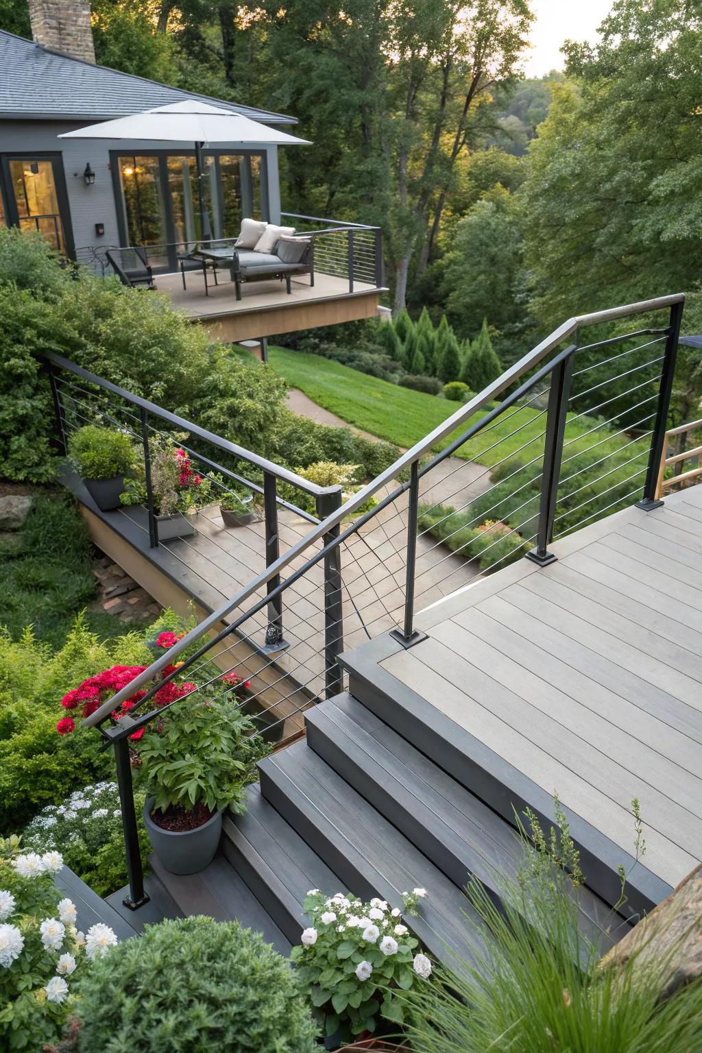 Elegant steps and railings make your deck more secure and appealing.