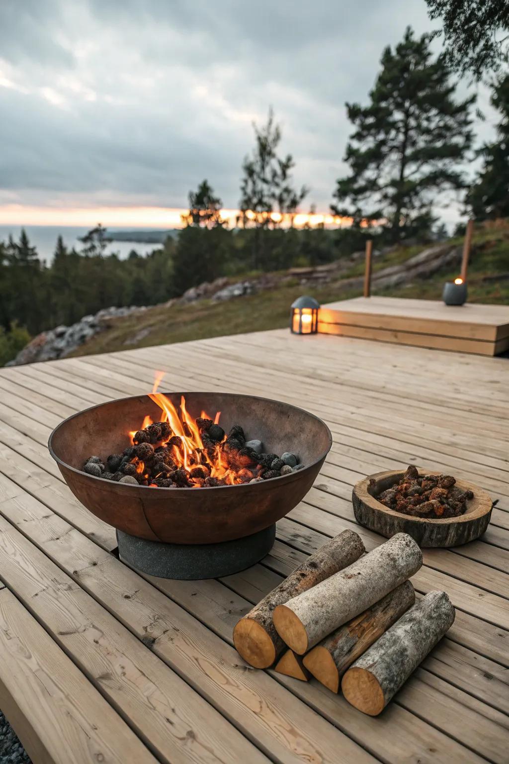 Incorporate rustic charm to your patio with a wood-burning fire bowl.