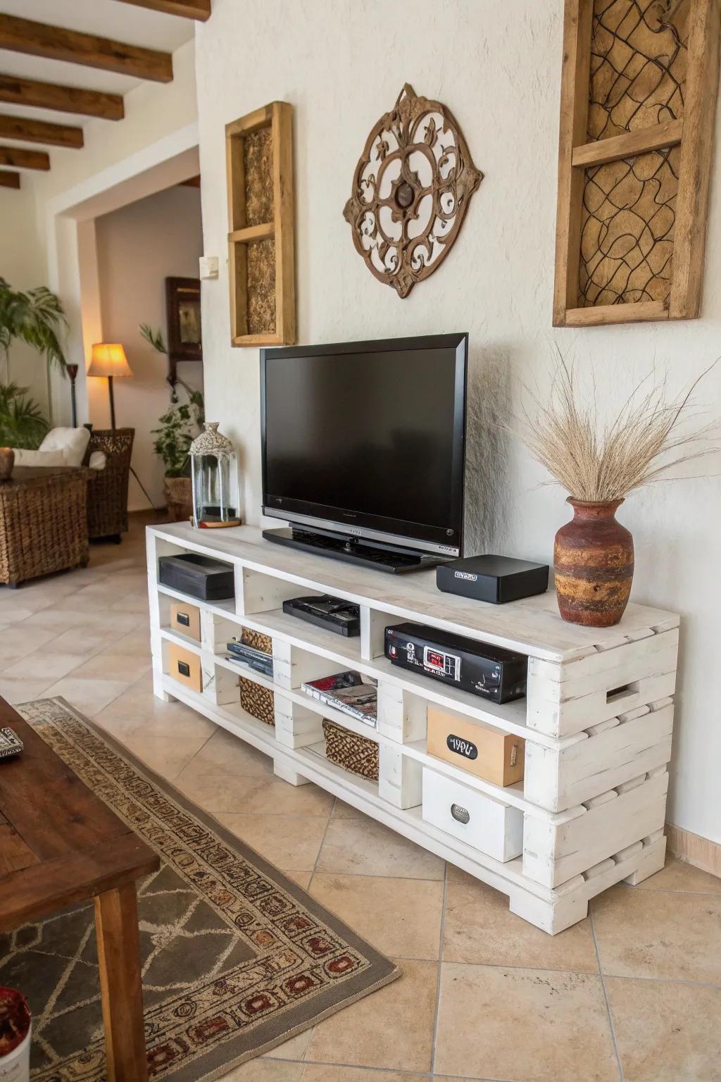 Improve your entertainment area with a skid TV stand.