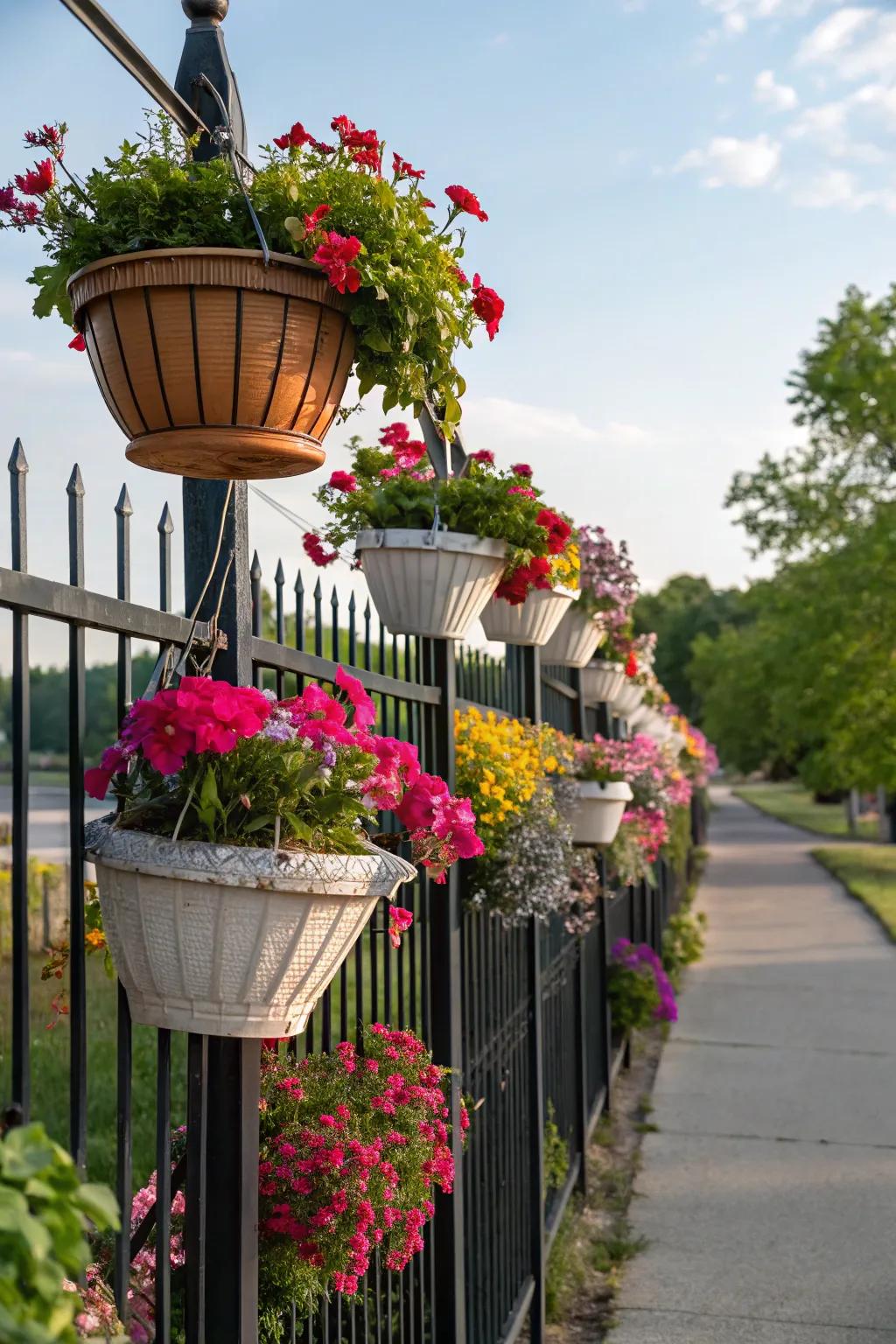 Hanging decorations maximize the utilization of vertical space on your fence.