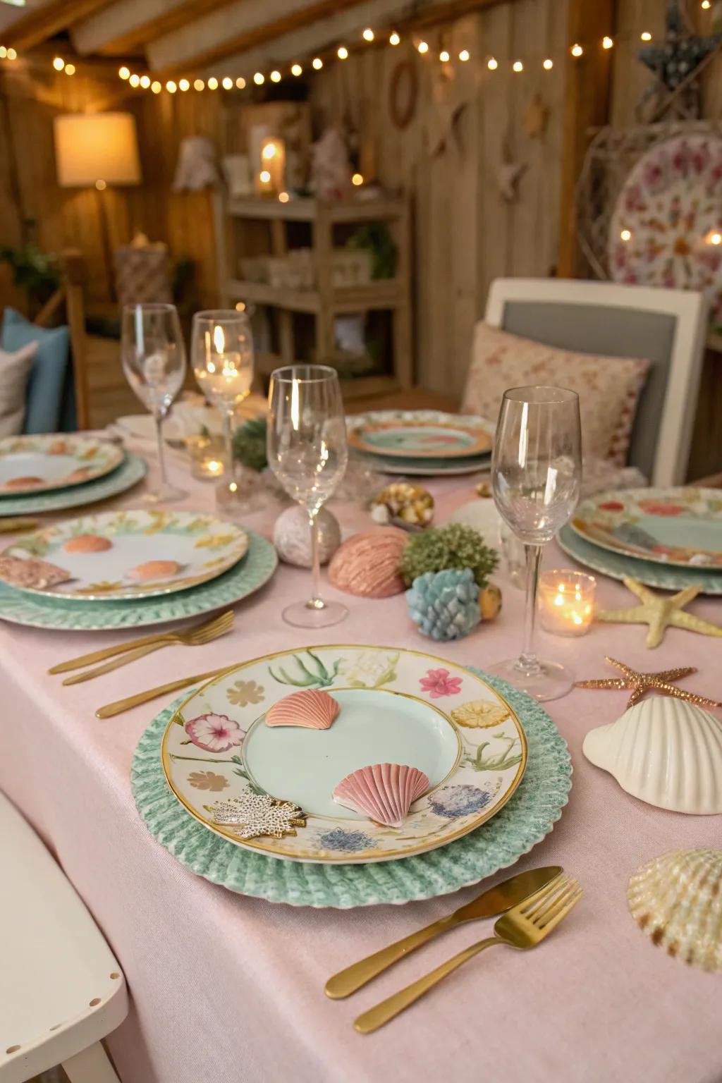Coastal-themed table protectors for a whimsical accent.