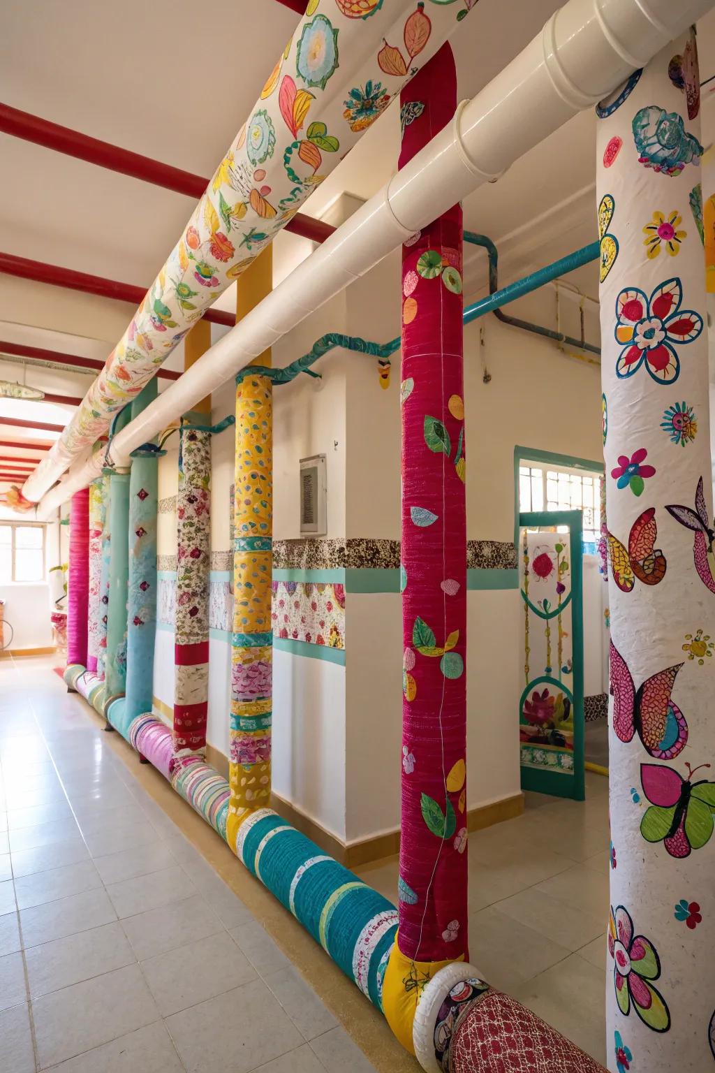 Ornamental fabric wraps introduce color and style.