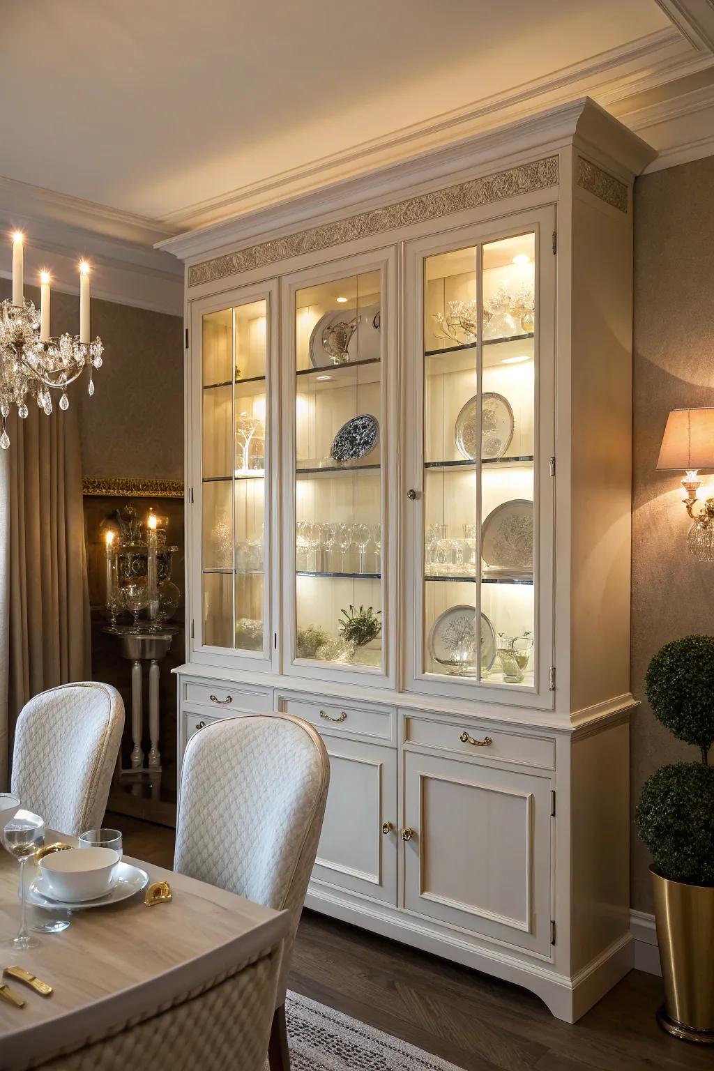 Integrated illumination enhances the atmosphere and highlights cabinet contents.
