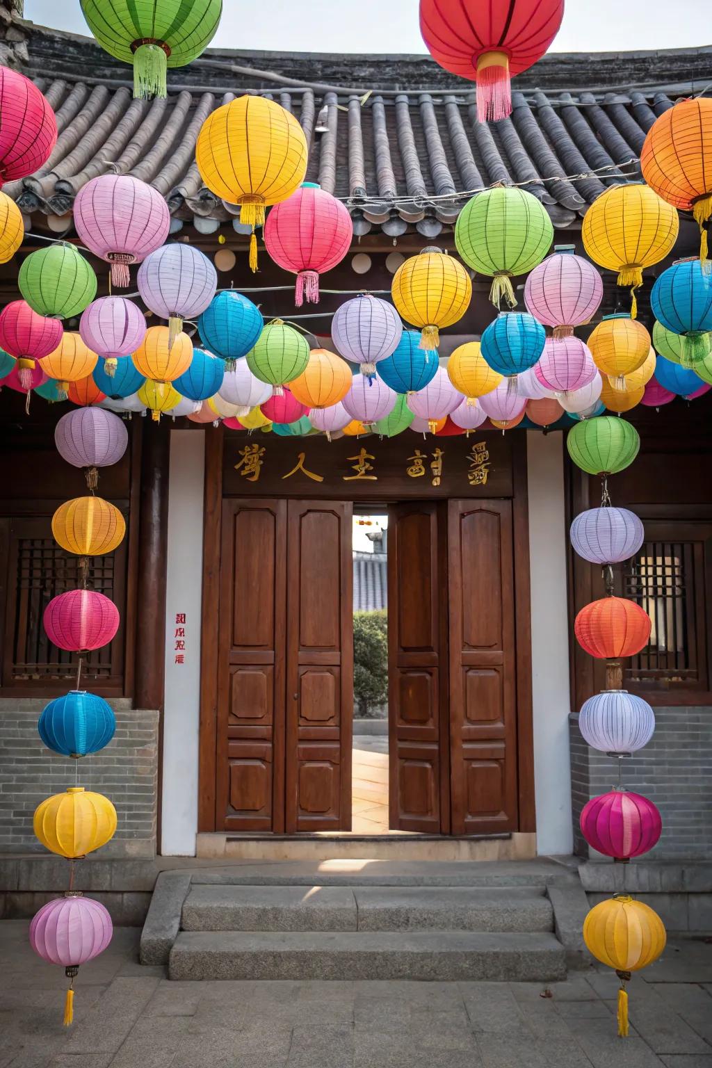 Paper globes bring vivid color and light to any door.