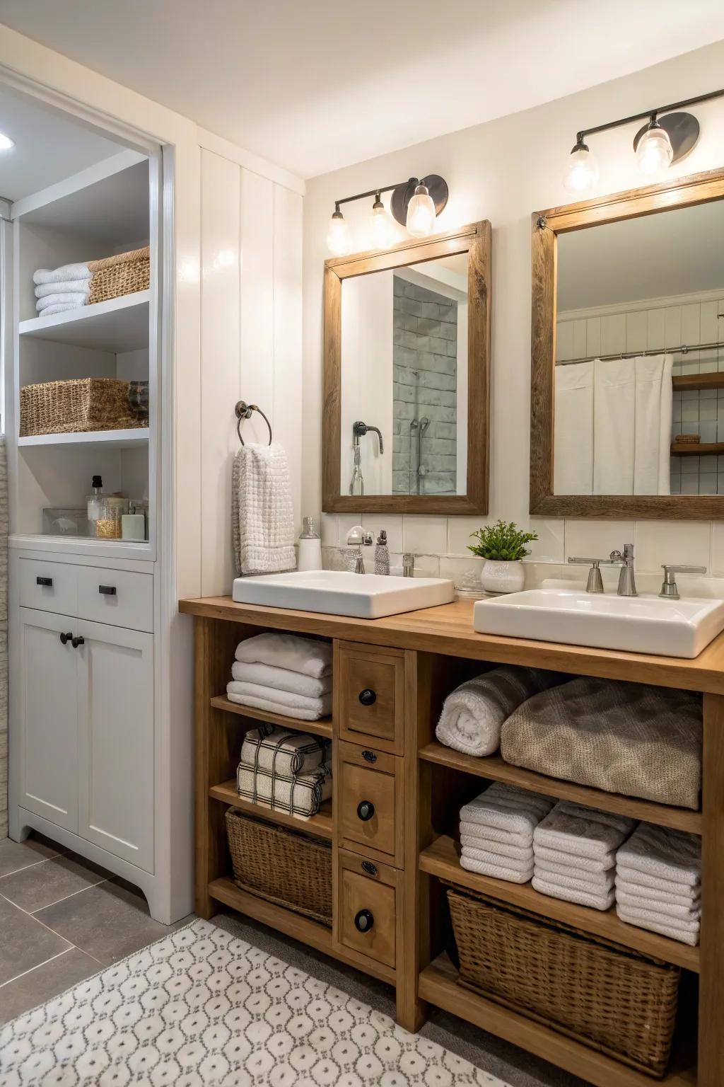 Open shelving promotes style and accessibility.