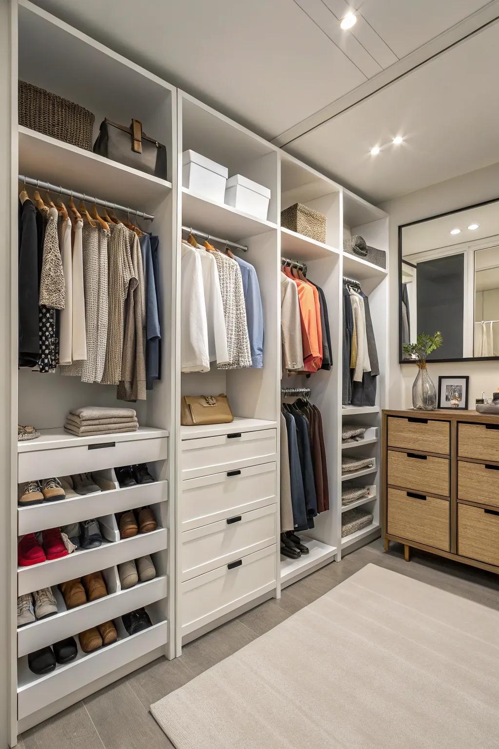 Smart storing options maintain your dressing room's order and clarity.