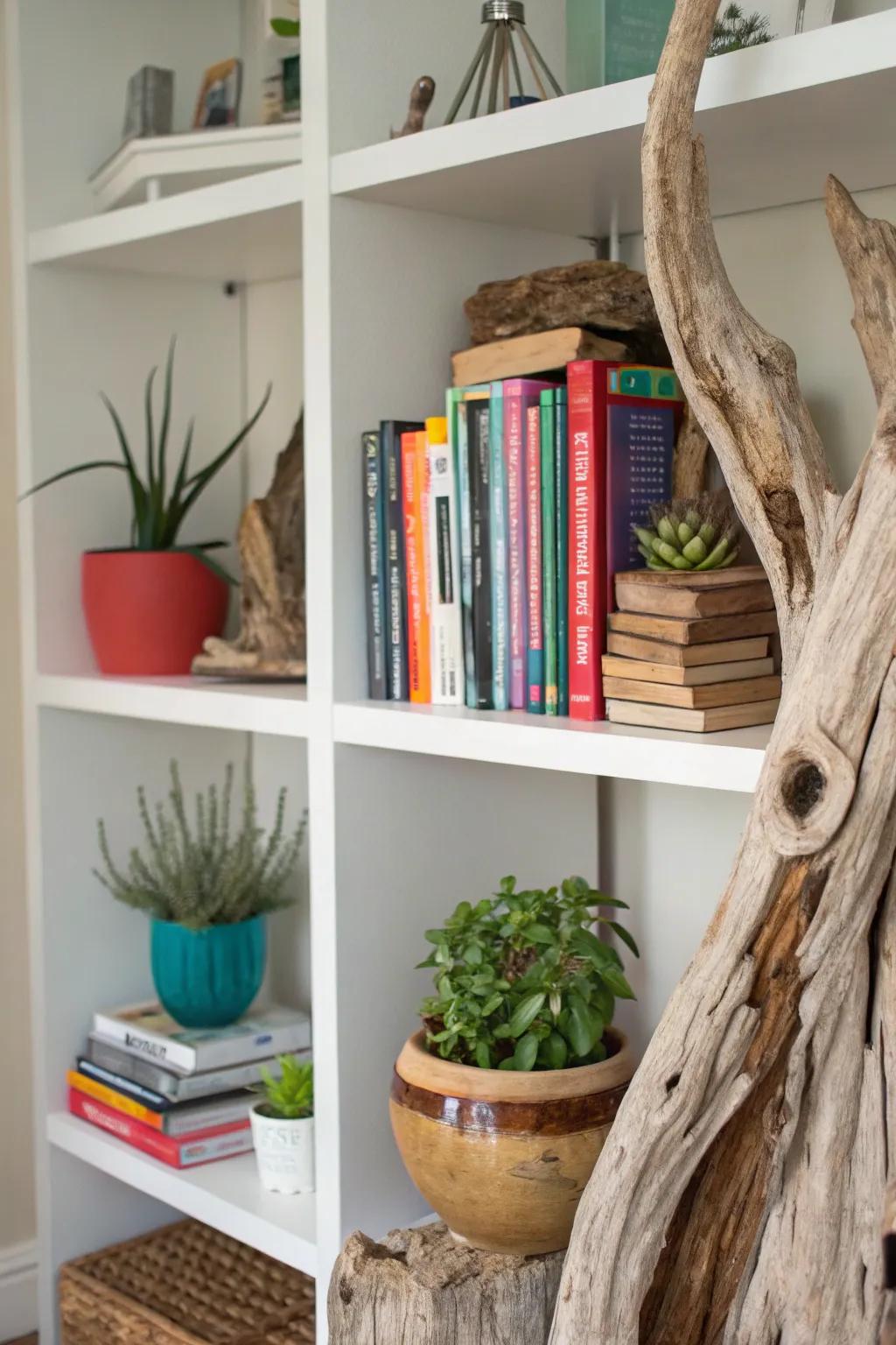 Beautify your shelving with the persona of driftwood.