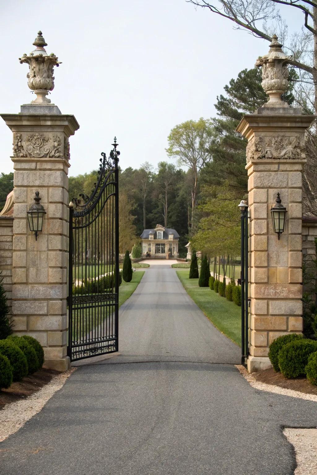 Entrance gates provide security and an air of grandeur.
