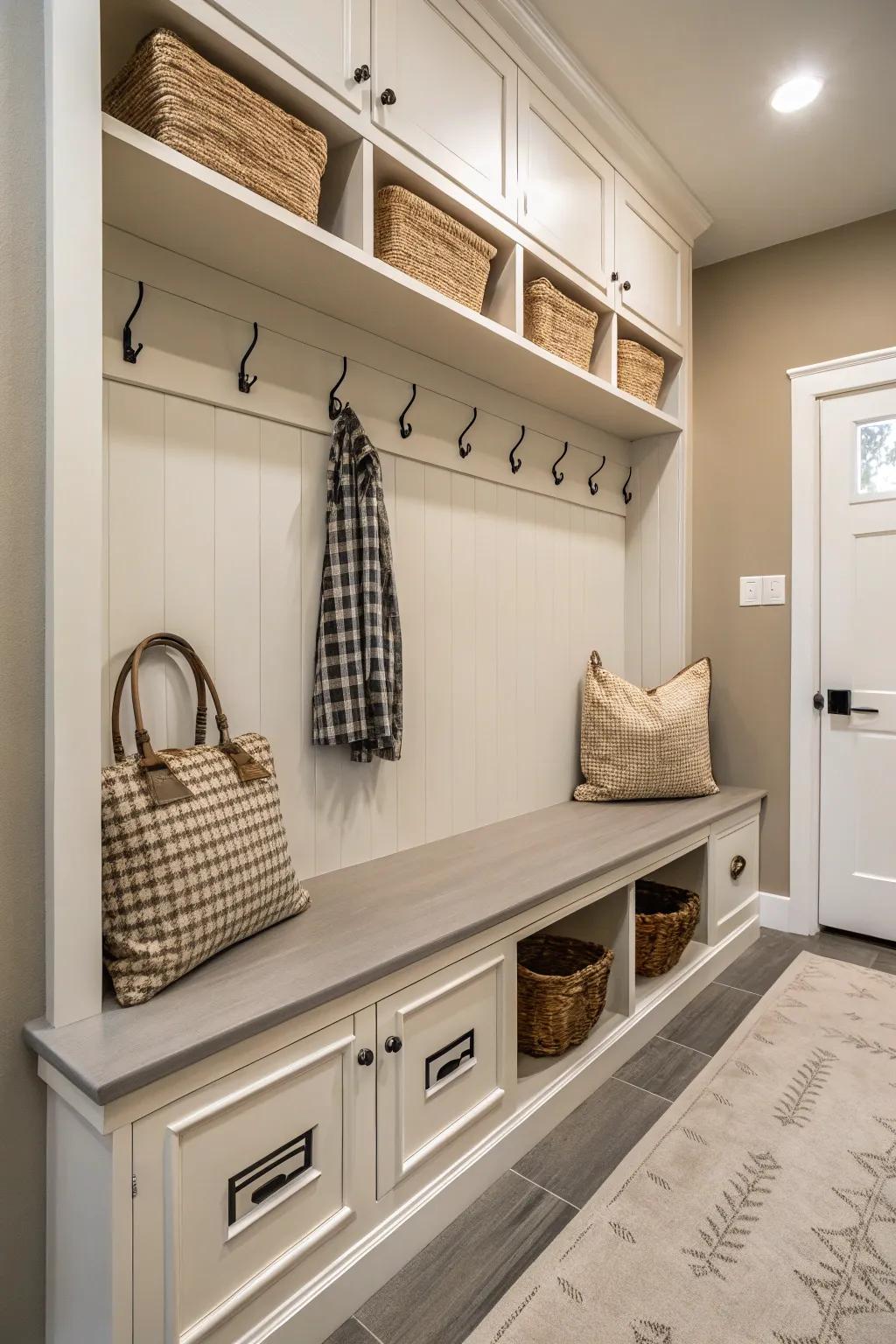 Neutral colors create a unified look.