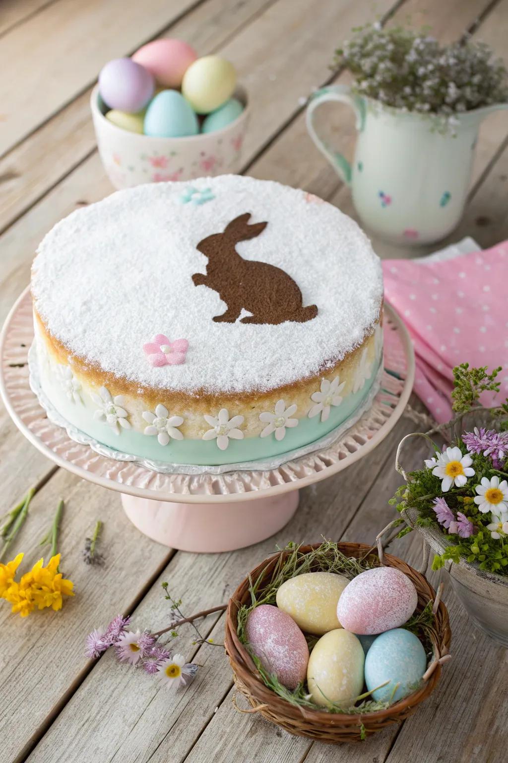 A sweet rabbit silhouette appends a personal element to this cake.