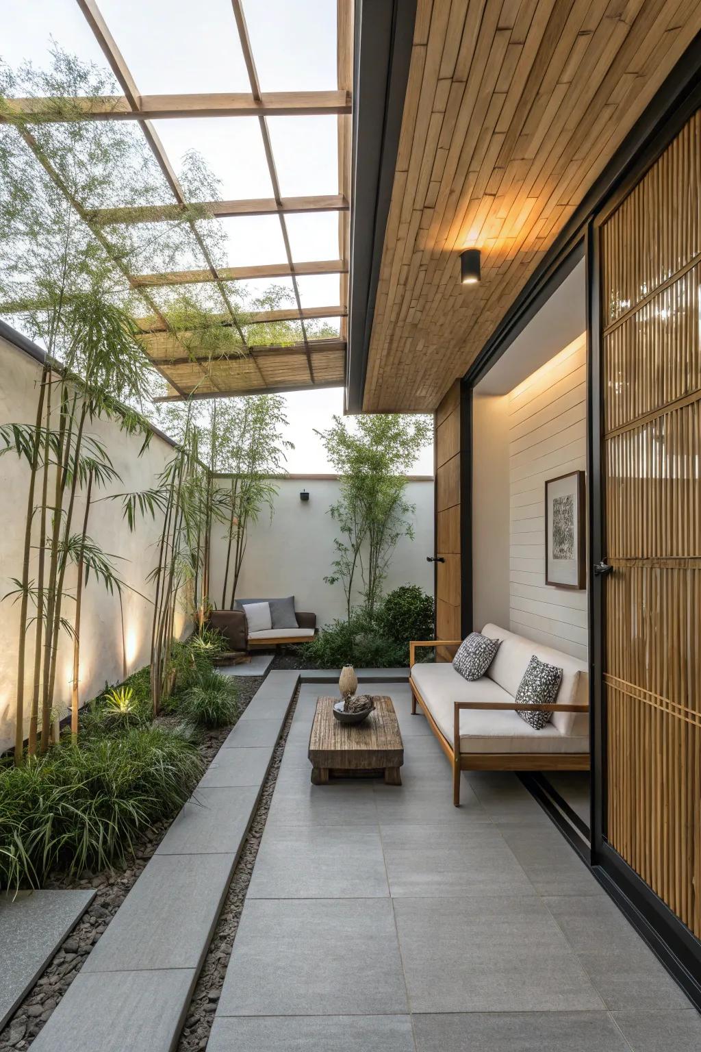 A peaceful Zen retreat on the patio, perfect for meditation and reflection.