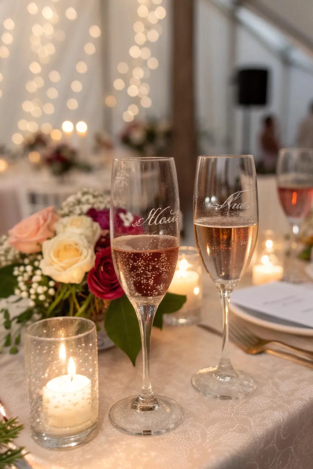 Personalized alcoholic beverage glasses add sophistication and sentiment to any event.