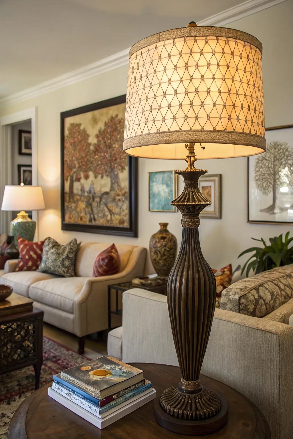 Feature decor adds personality to this European-style living space.