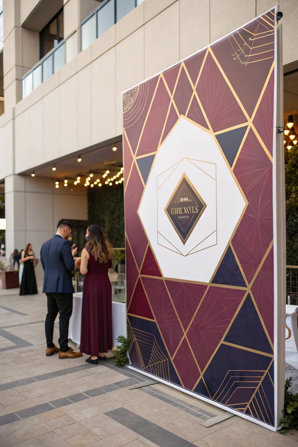 Establish structure and style with geometric patterns in your event adverts.