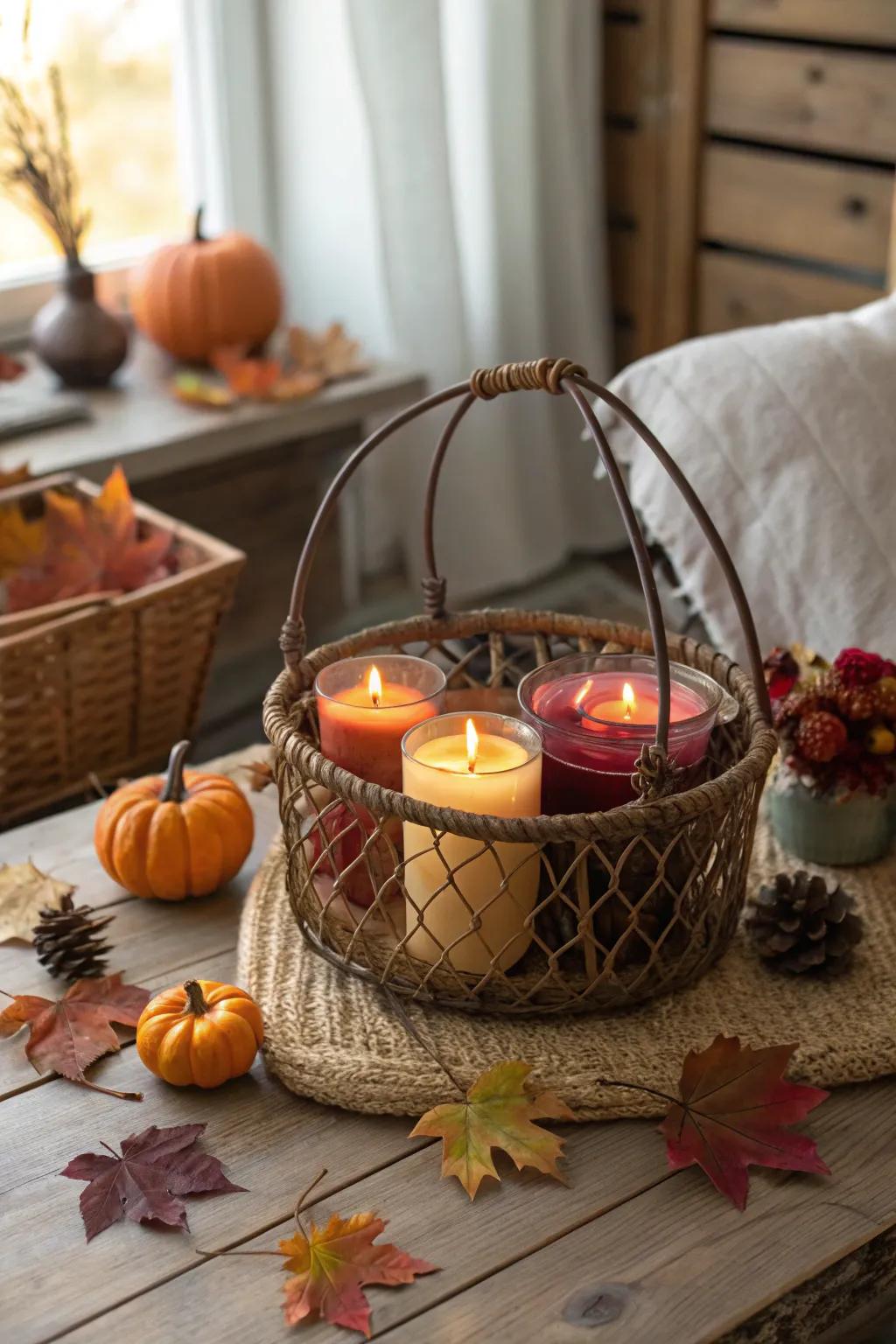 Foster a relaxing environment through autumn-scented candles.