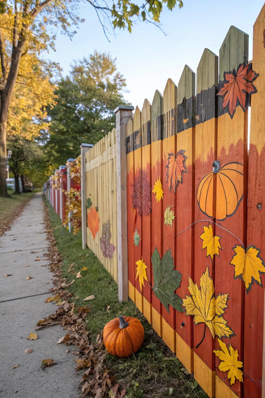 Wood planks with fall themes personalize the fence.