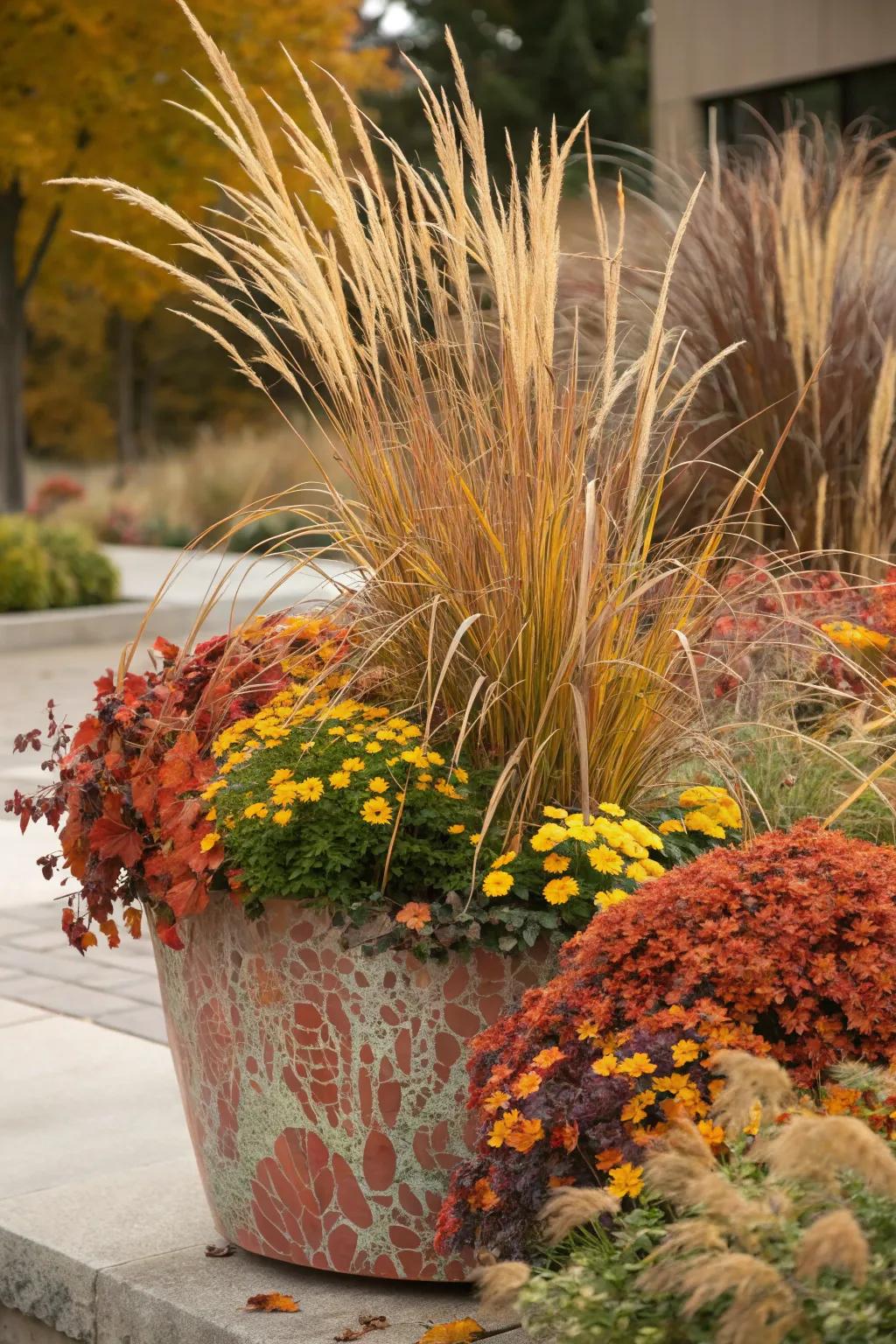 Arranged heights cultivate a well-balanced fall container.
