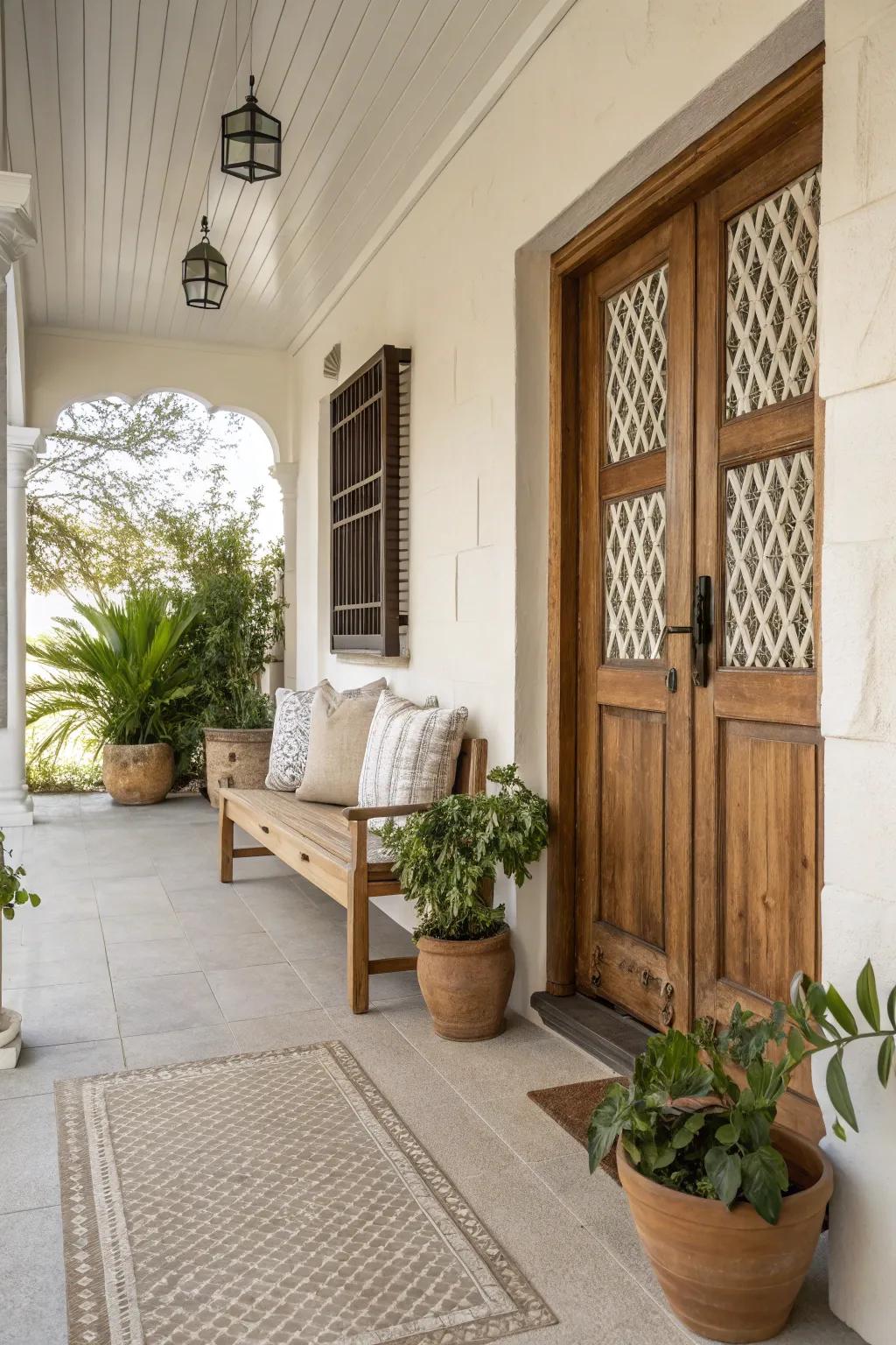 Subdued shades balance vibrant autumnal hues on your porch.