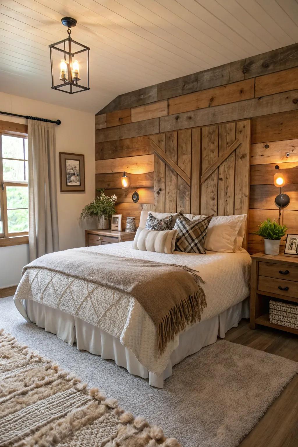 Reclaimed wood panels add warmth.