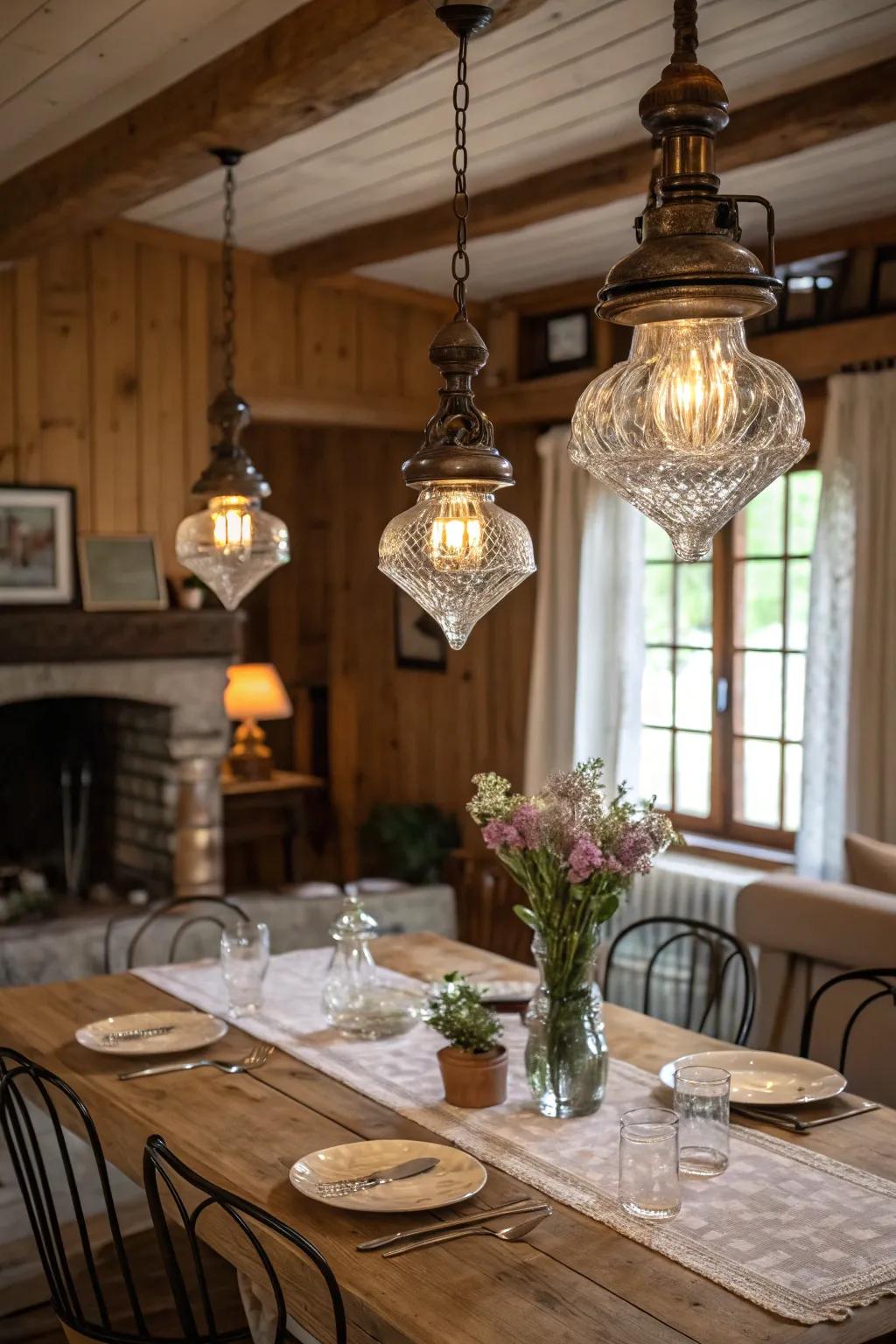 Classic glass lighting adds historical charm and sophistication.