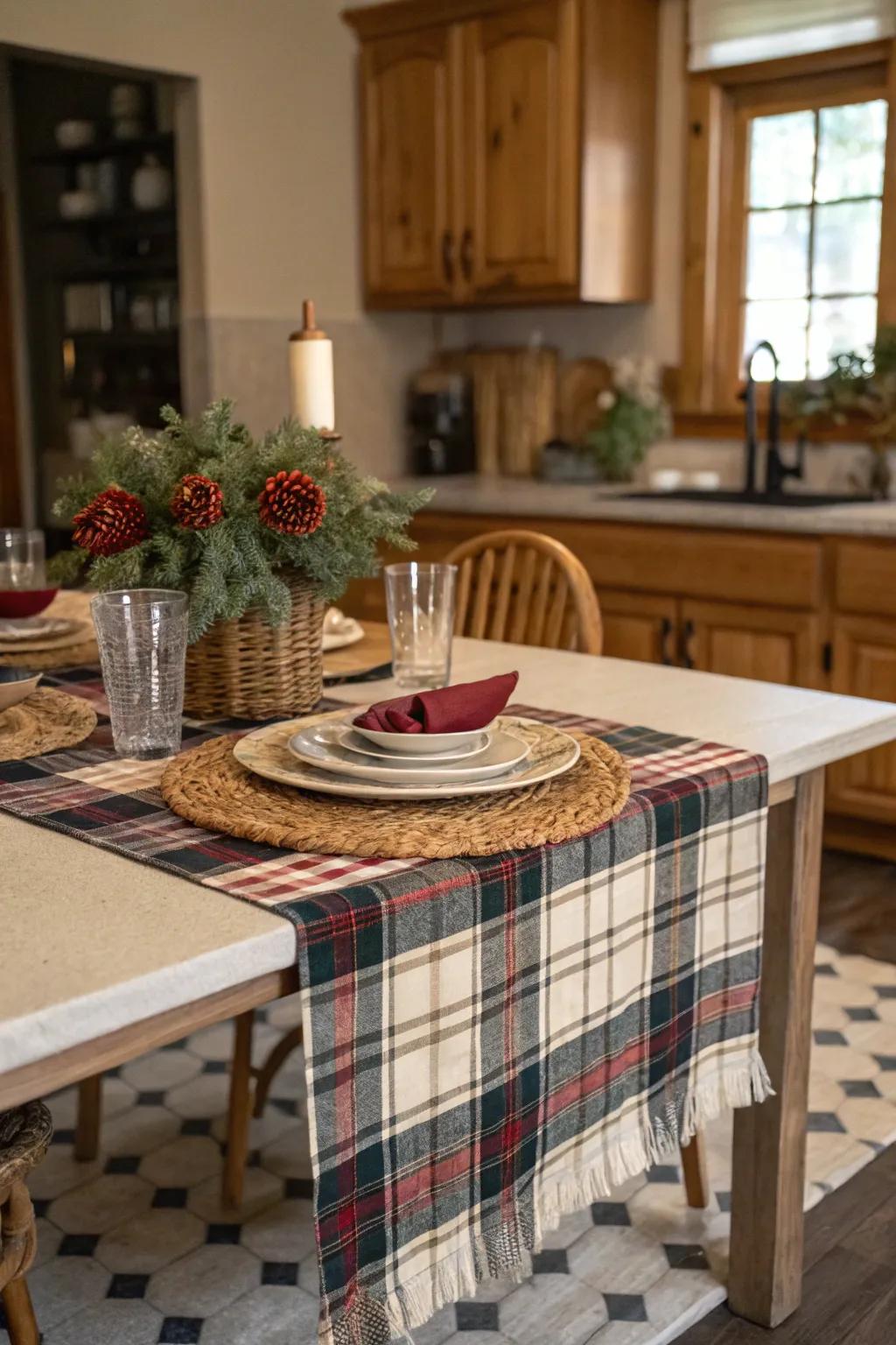Plaid runners bring a cozy, inviting atmosphere to the table.