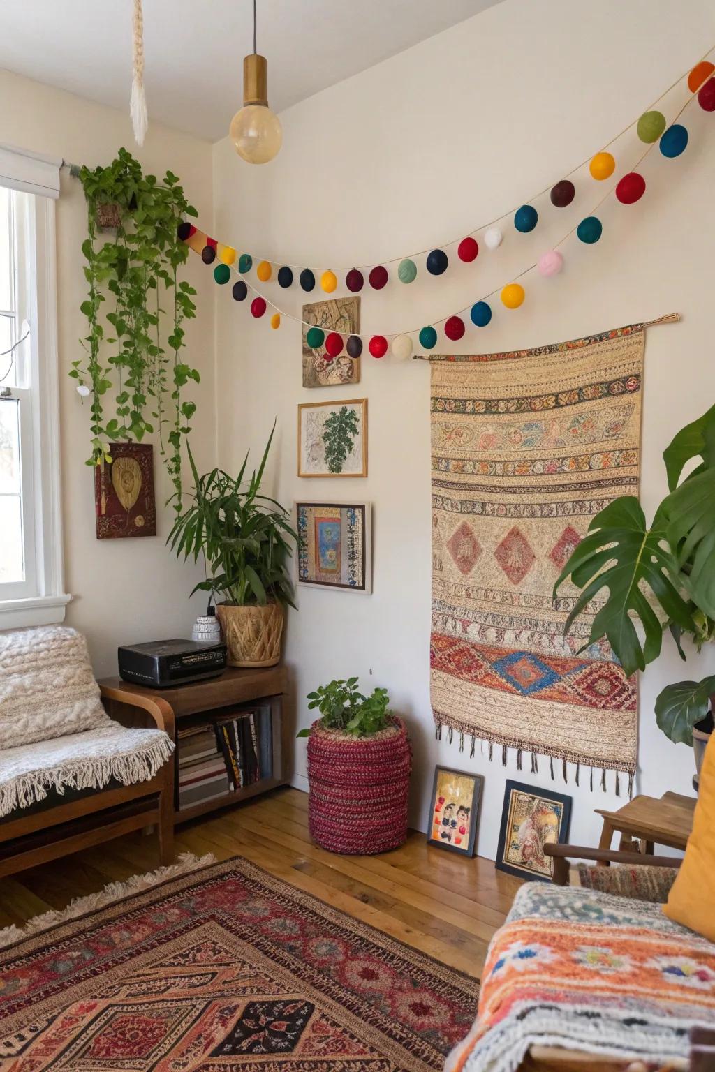 Felt garlands turn simple walls into bohemian works of art.