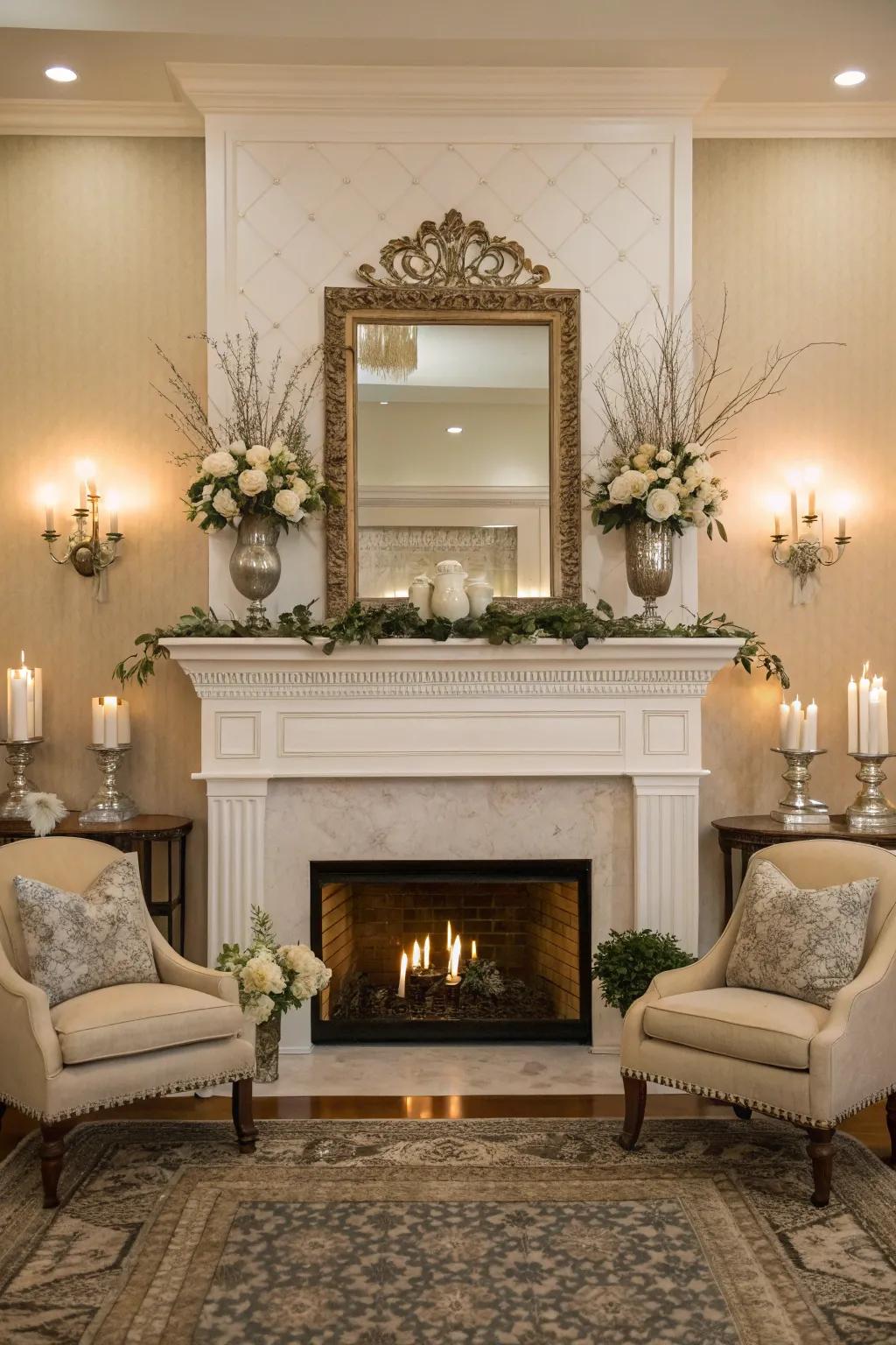 Architectural harmony brings balance to this fireplace setting.