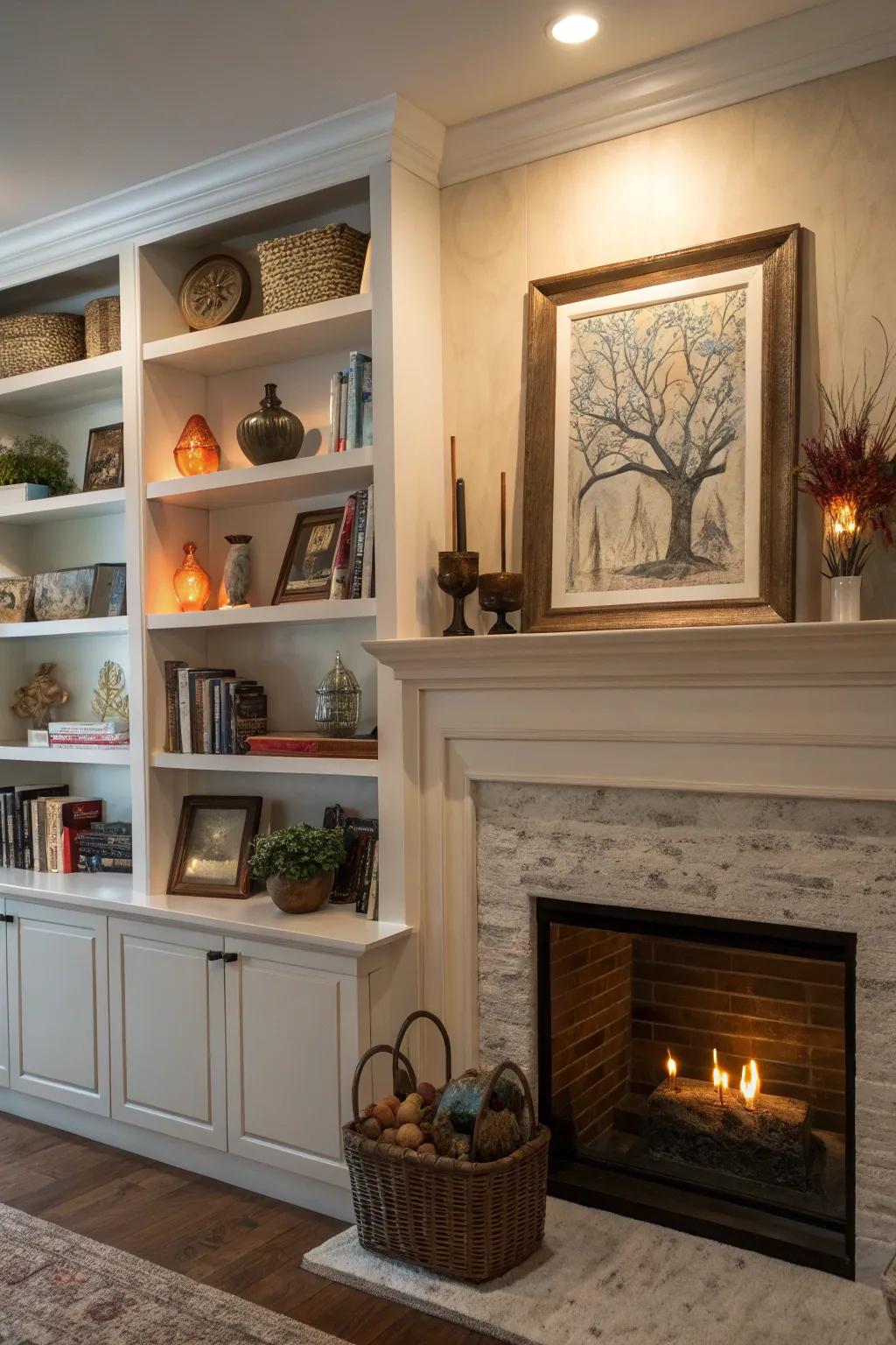 Curate a creative display with your built-in shelves to reflect your personal style.