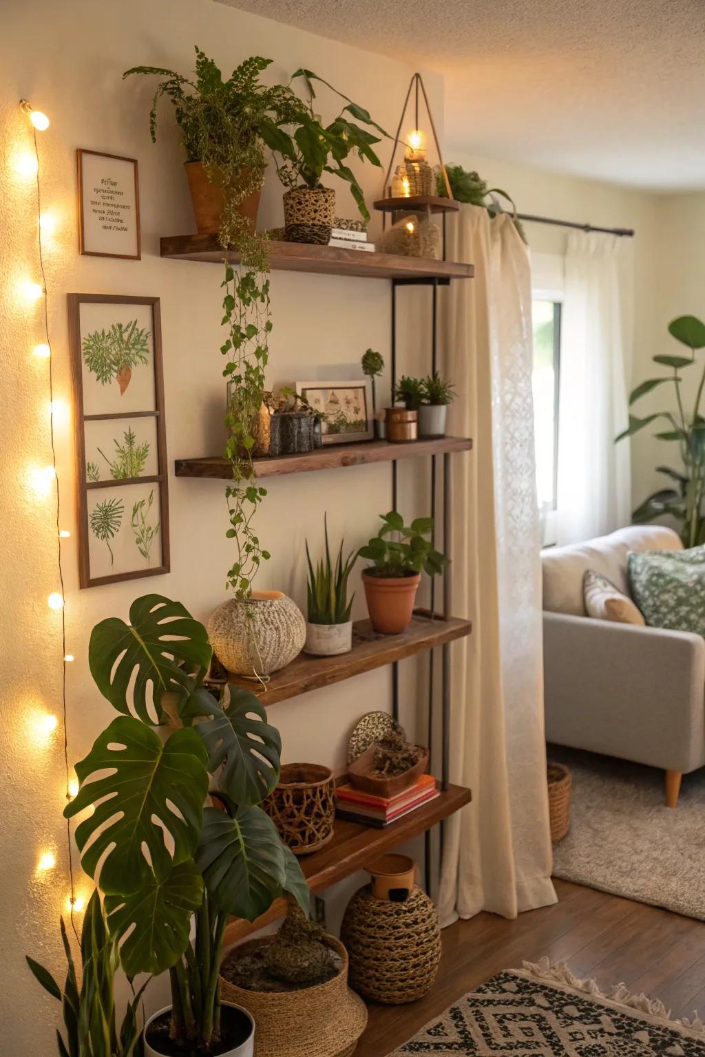 Corner decorative ledges give rise to an inviting display section.