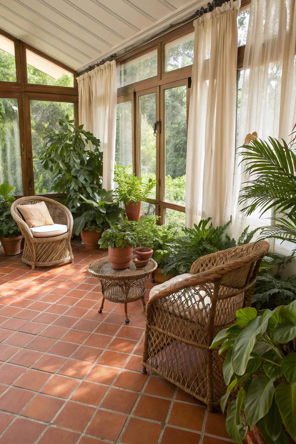 Earth clay tiles provide an earthy, welcoming charm.
