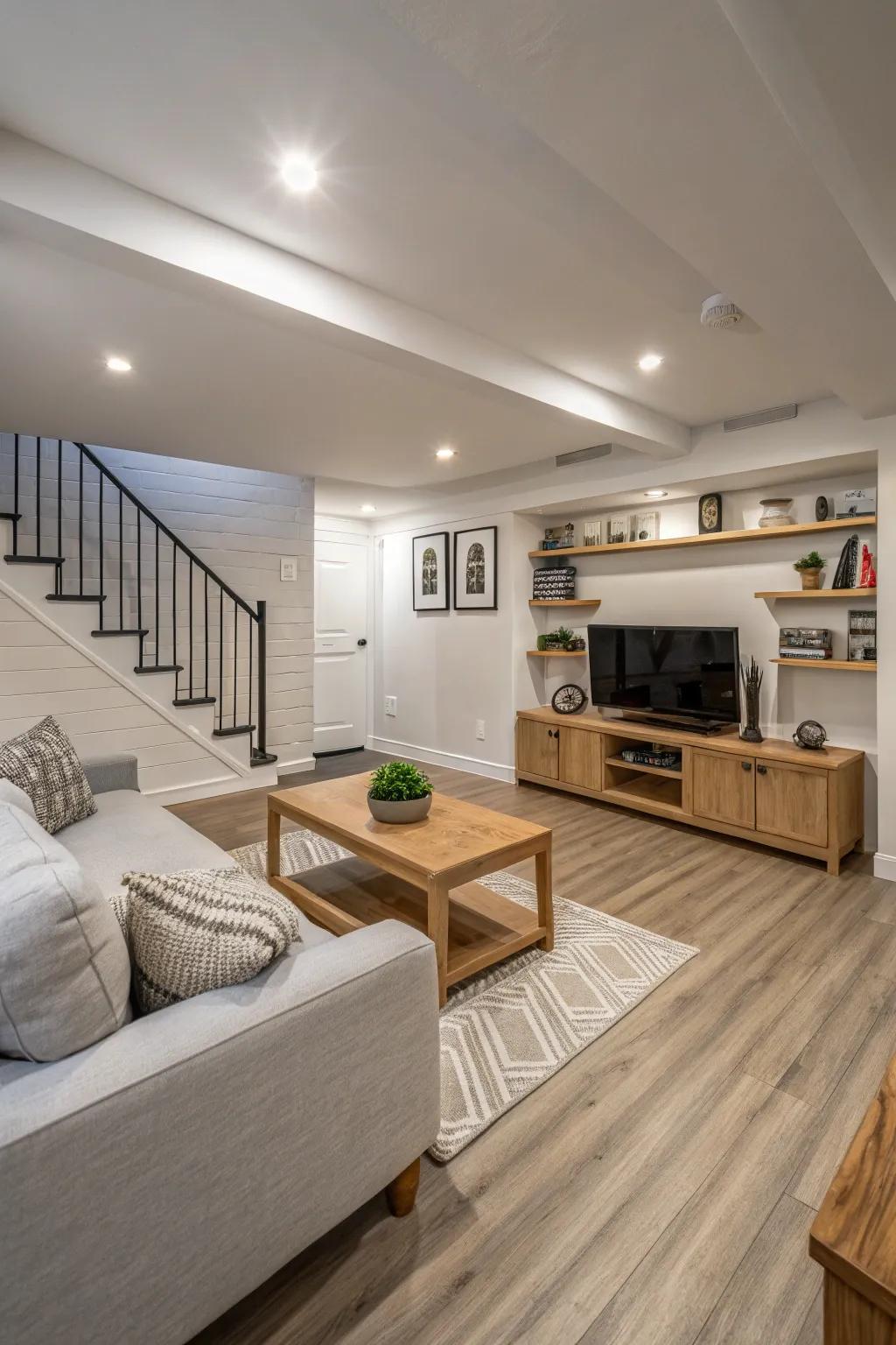Light wood flooring embodies Scandinavian simplicity.