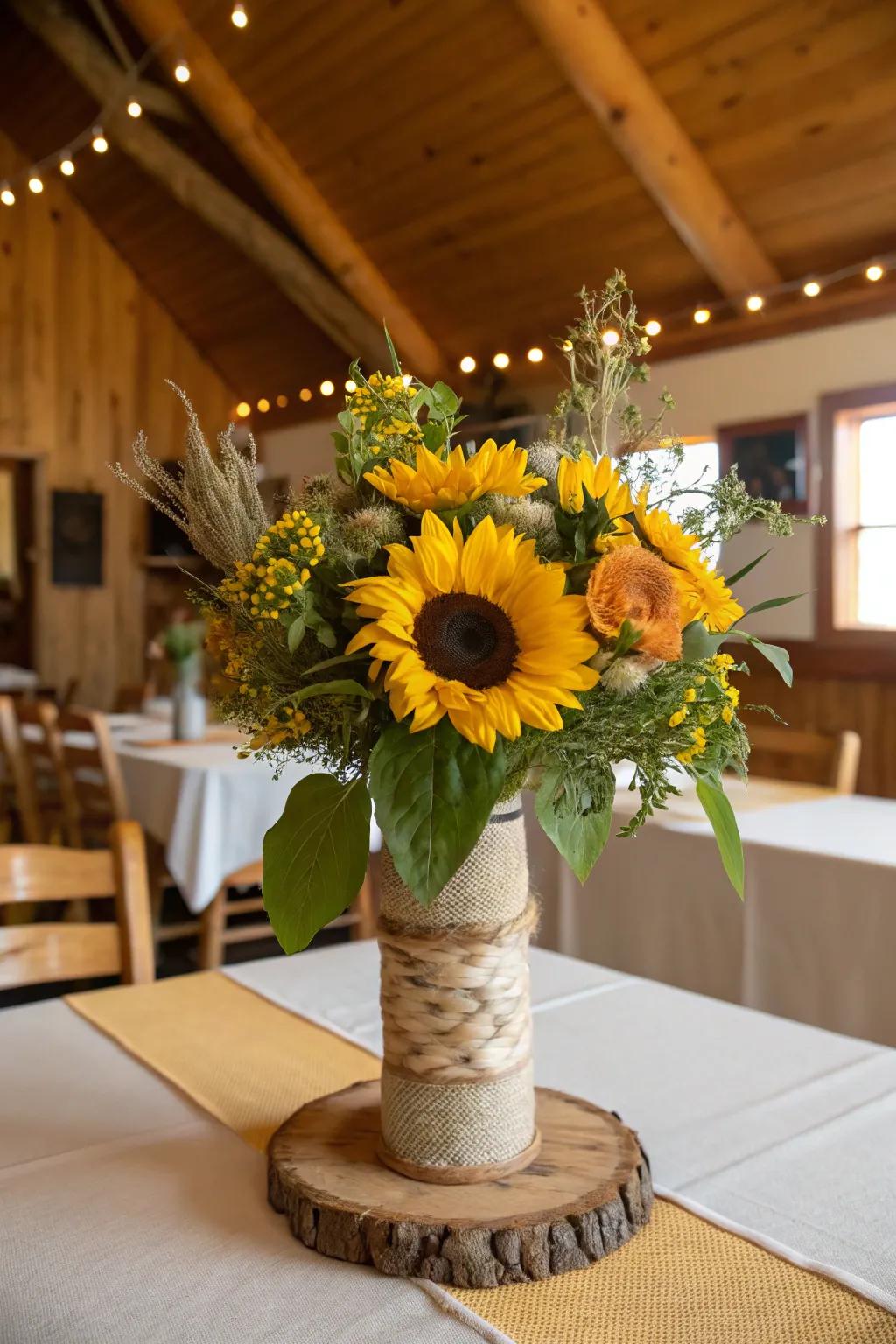 Bold sunflower centerpiece, injecting a burst of sunshine and joy into your table.