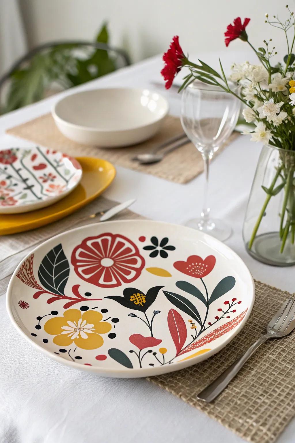 Conceptual floral designs present a contemporary spin to your tableware.