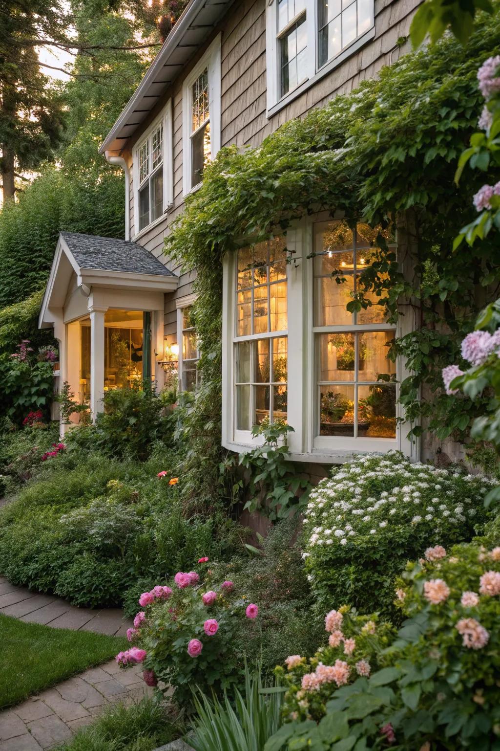 Plants frame windows attractively without blocking views