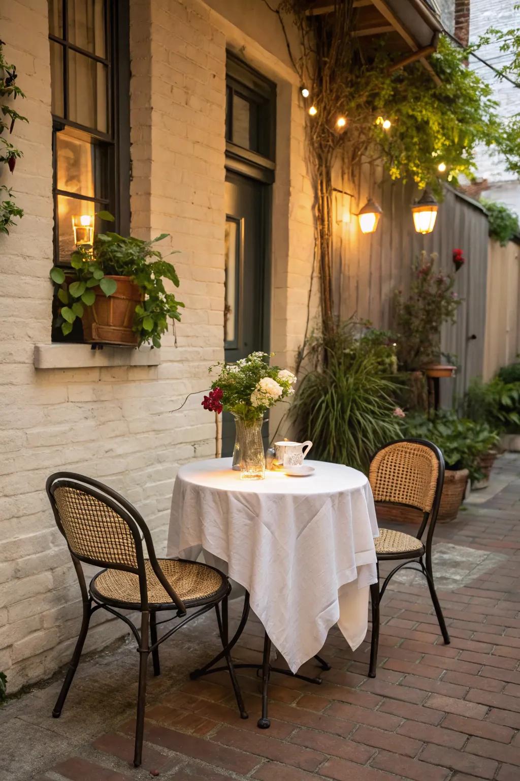 A cafe corner creates delightful porch dining experiences.