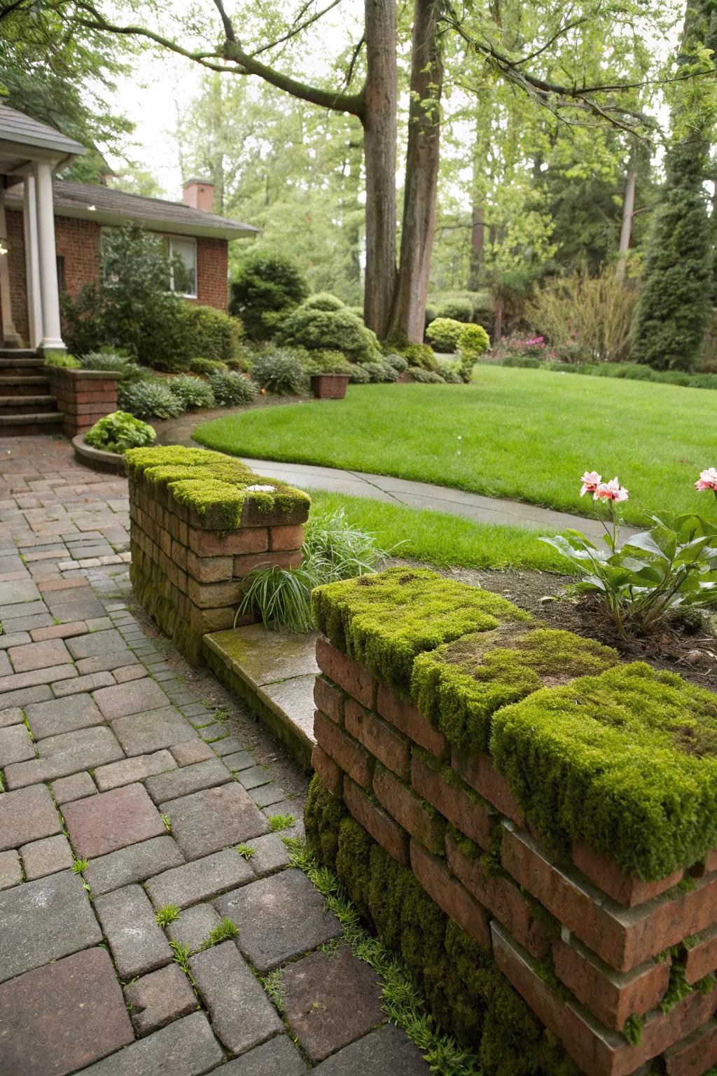Verdant-covered bricks add a charming, natural touch.