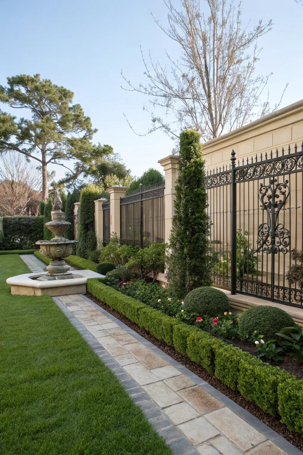 Fencing and hedges establish a secluded yet stylish courtyard.