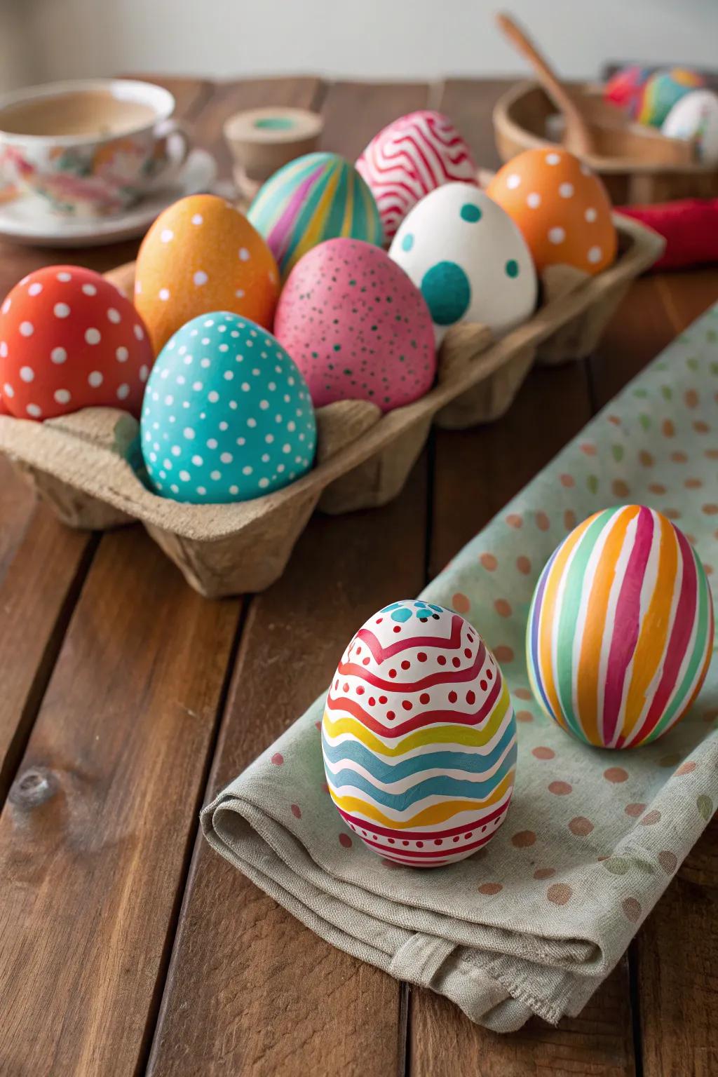 Colorful and patterned eggs that grab attention.