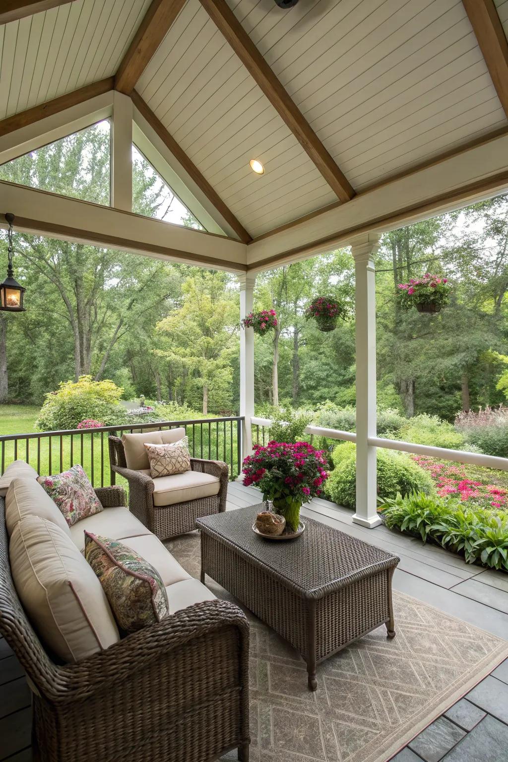 A screened-in porch offering protection and ease.