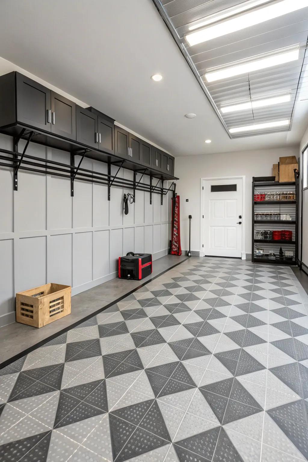 Achieve elegance with monochrome floor tiles.