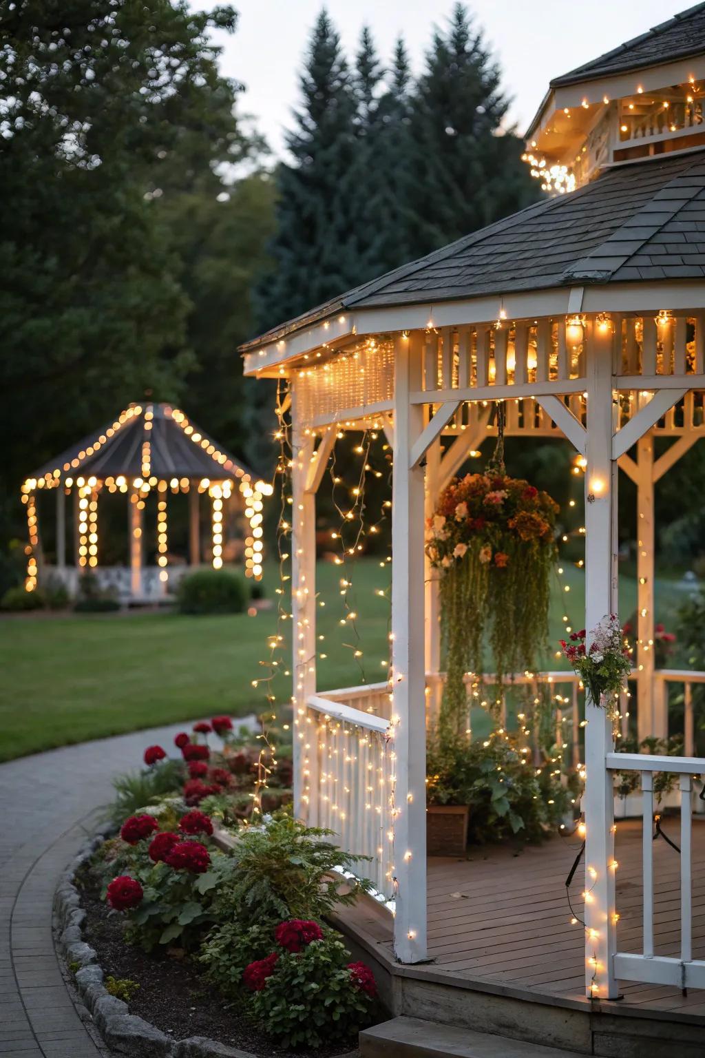 Celebration strands bringing a celebratory allure to the gazebo.