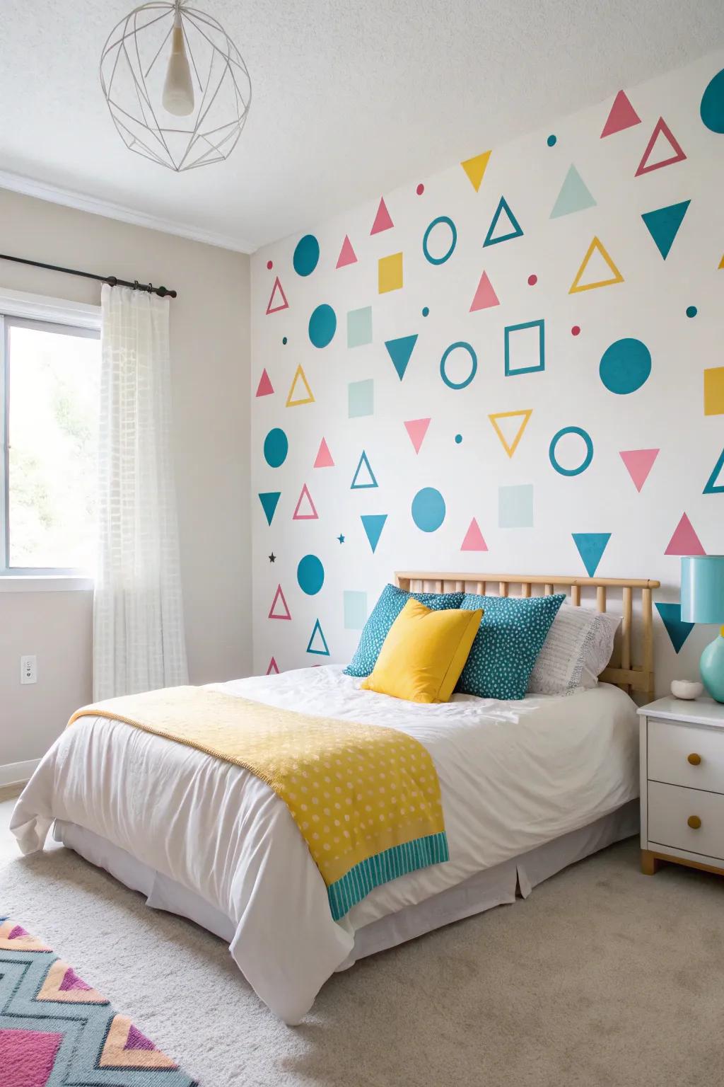 Wall decals offer a flexible, renter-friendly geometric art solution.