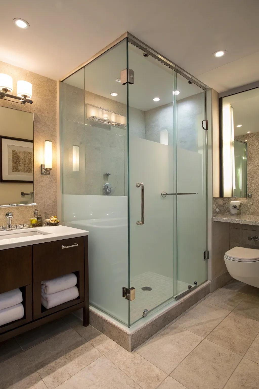 Opaque glass offers privacy while maintaining a chic aesthetic.